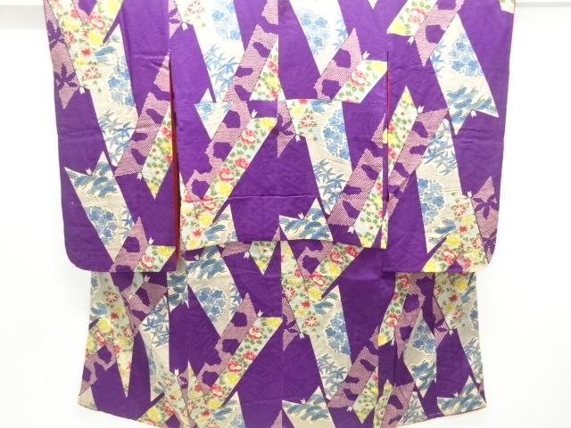 JAPANESE KIMONO / ANTIQUE KIMONO / SILK / MON KINSHA / FLORAL PLANTS